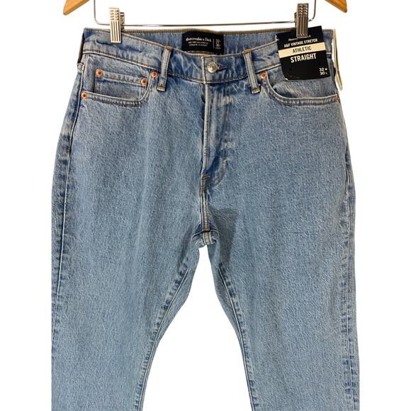 NWT Abercrombie & Fitch Vintage Stretch Athletic Straight Jeans 32x30 Blue Wash - Picture 4 of 13